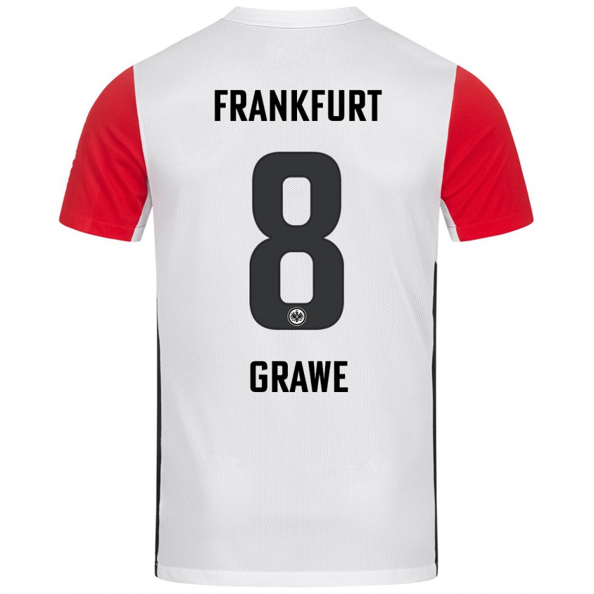 Hombre Camiseta Lisanne Gräwe #8 Blanco Rojo 1ª Equipación 2024/25 La Camisa