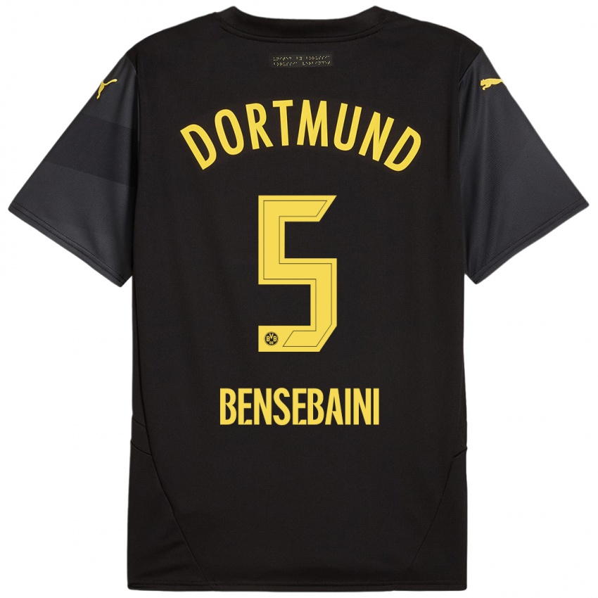 Hombre Camiseta Ramy Bensebaini #5 Negro Amarillo 2ª Equipación 2024/25 La Camisa