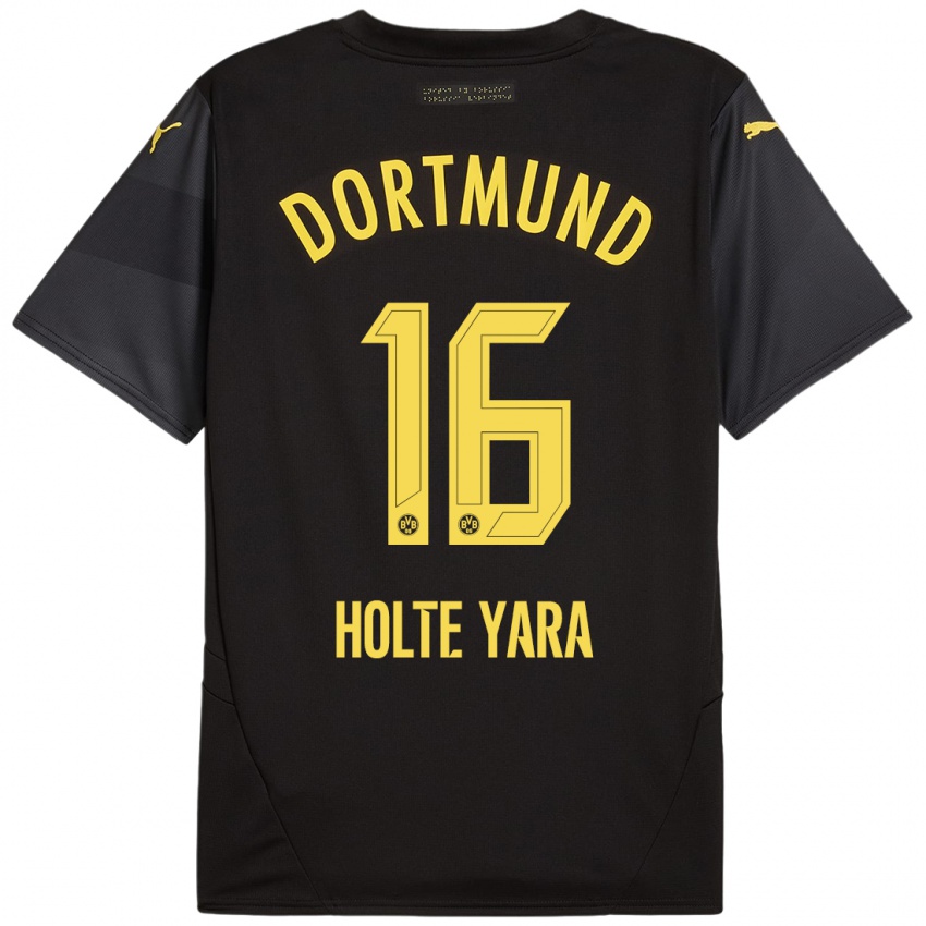 Hombre Camiseta Ten Holte Yara #16 Negro Amarillo 2ª Equipación 2024/25 La Camisa