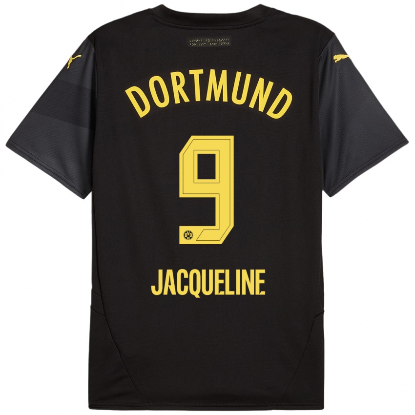 Hombre Camiseta Moreno Jacqueline #9 Negro Amarillo 2ª Equipación 2024/25 La Camisa