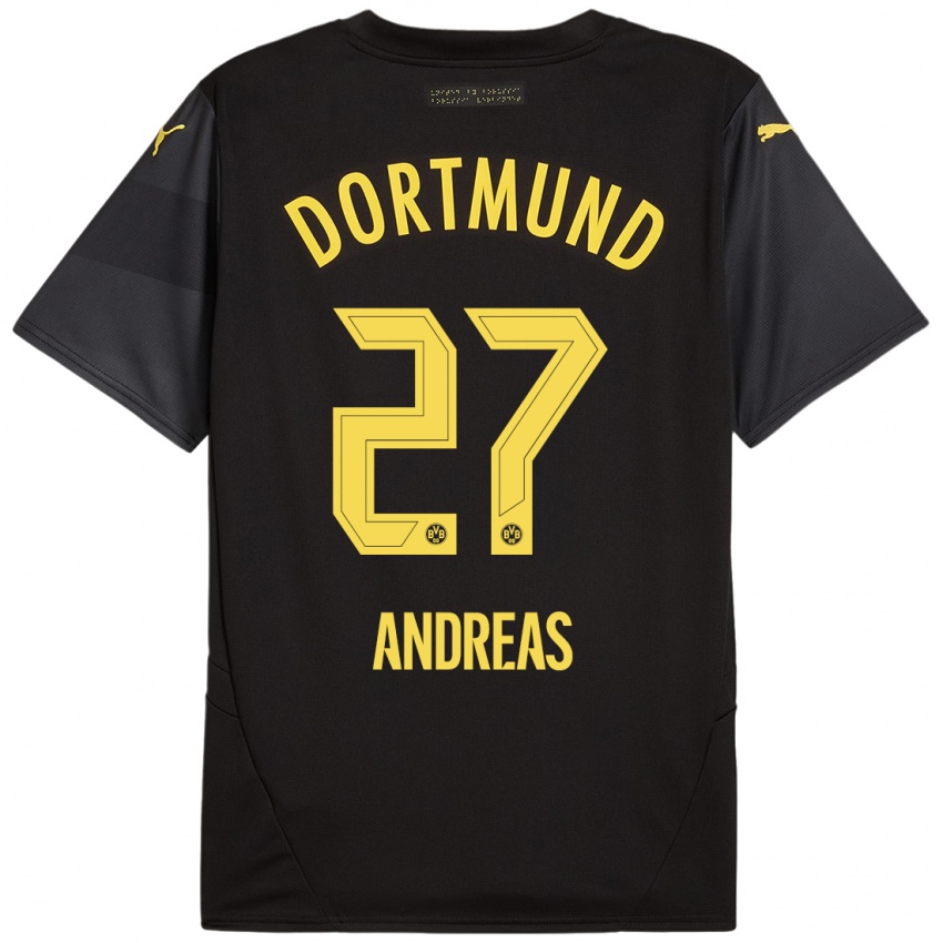 Hombre Camiseta Kuno Andreas #27 Negro Amarillo 2ª Equipación 2024/25 La Camisa