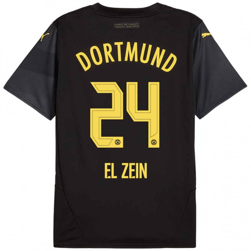 Hombre Camiseta Abu-Bekir Omer El-Zein #24 Negro Amarillo 2ª Equipación 2024/25 La Camisa