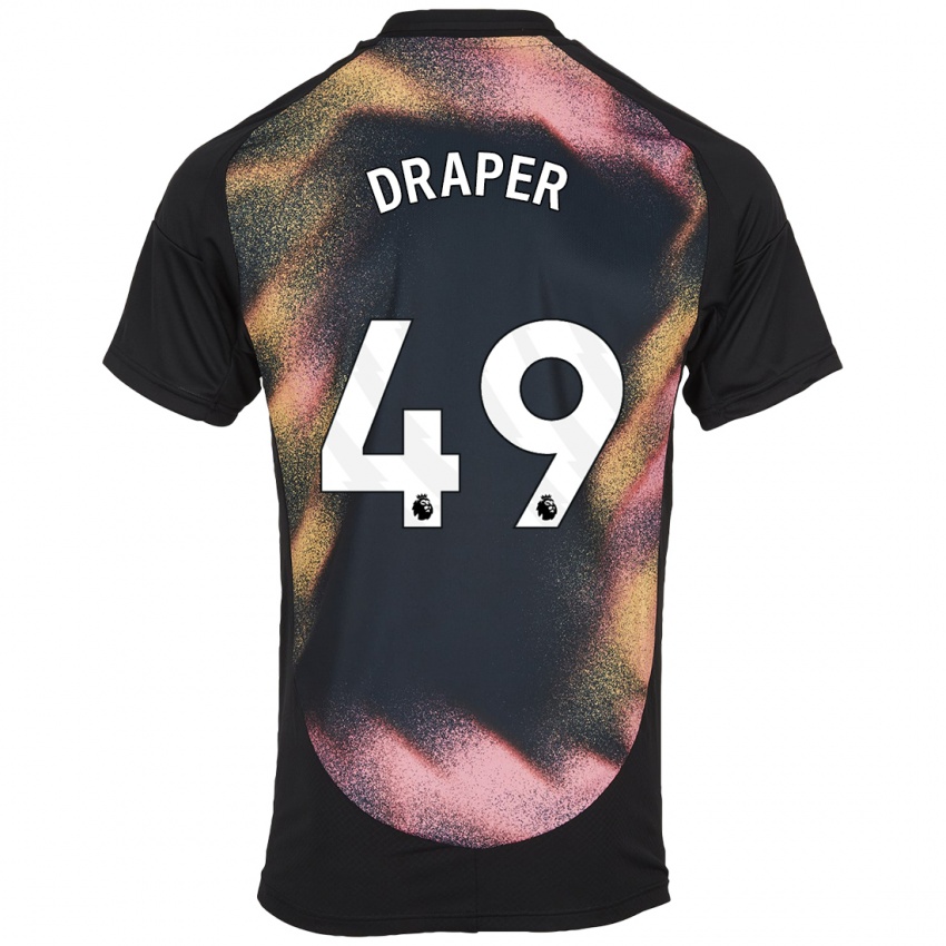 Hombre Camiseta Denny Draper #49 Negro Blanco 2ª Equipación 2024/25 La Camisa