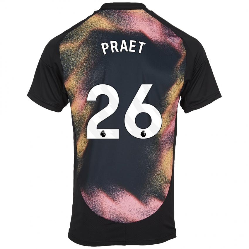 Hombre Camiseta Dennis Praet #26 Negro Blanco 2ª Equipación 2024/25 La Camisa