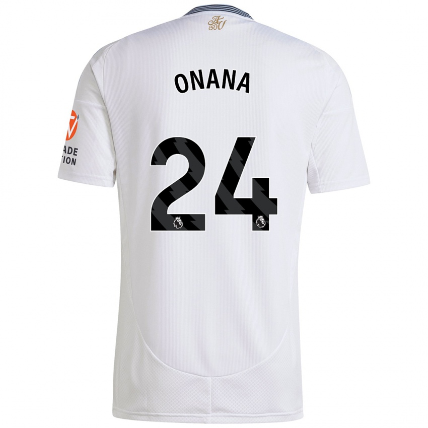 Hombre Camiseta Amadou Onana #24 Blanco 2ª Equipación 2024/25 La Camisa