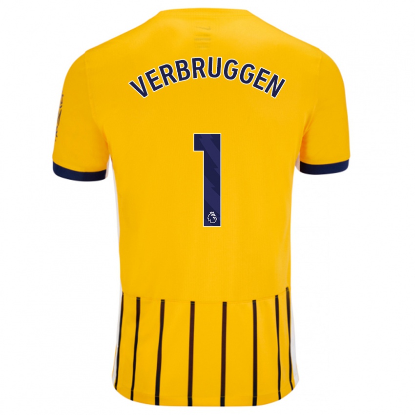 Hombre Camiseta Bart Verbruggen #1 Dorado Azul Rayas 2ª Equipación 2024/25 La Camisa