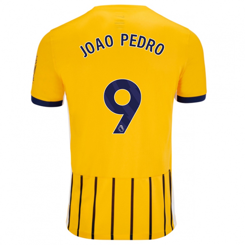 Hombre Camiseta João Pedro #9 Dorado Azul Rayas 2ª Equipación 2024/25 La Camisa