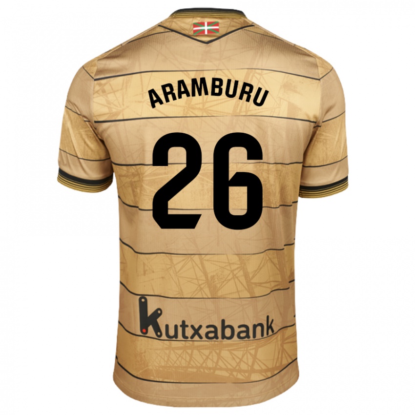 Hombre Camiseta Jon Aramburu #26 Marrón 2ª Equipación 2024/25 La Camisa