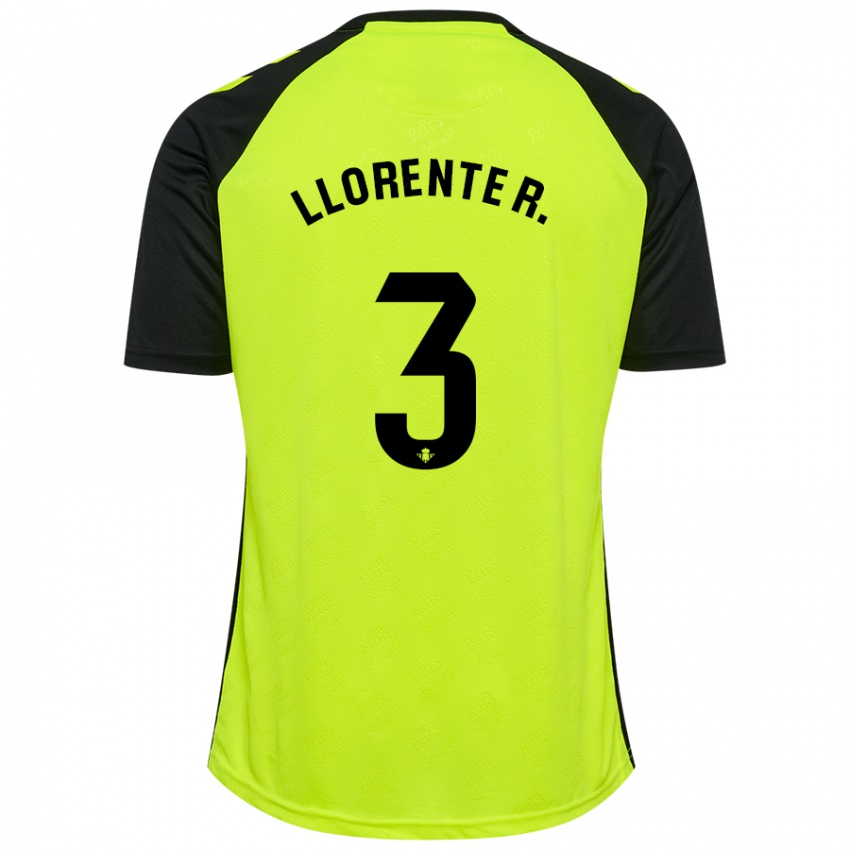 Hombre Camiseta Diego Llorente #3 Amarillo Fluorescente Negro 2ª Equipación 2024/25 La Camisa