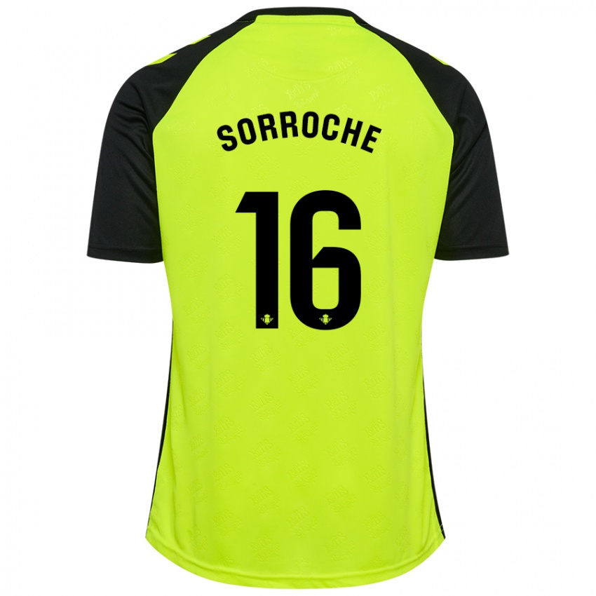 Hombre Camiseta Ginés Sorroche #16 Amarillo Fluorescente Negro 2ª Equipación 2024/25 La Camisa