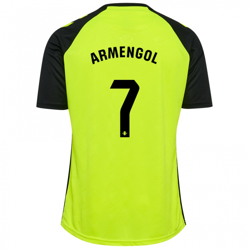 Hombre Camiseta Carla Armengol Joaniquet #7 Amarillo Fluorescente Negro 2ª Equipación 2024/25 La Camisa