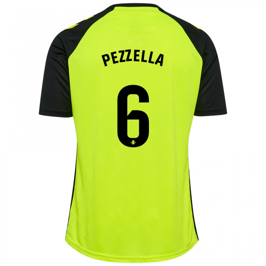 Hombre Camiseta German Pezzella #6 Amarillo Fluorescente Negro 2ª Equipación 2024/25 La Camisa