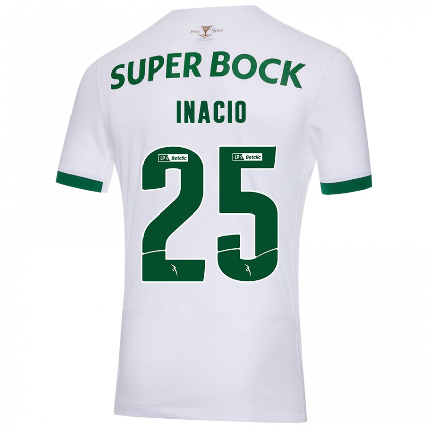 Hombre Camiseta Goncalo Inacio #25 Blanco Verde 2ª Equipación 2024/25 La Camisa