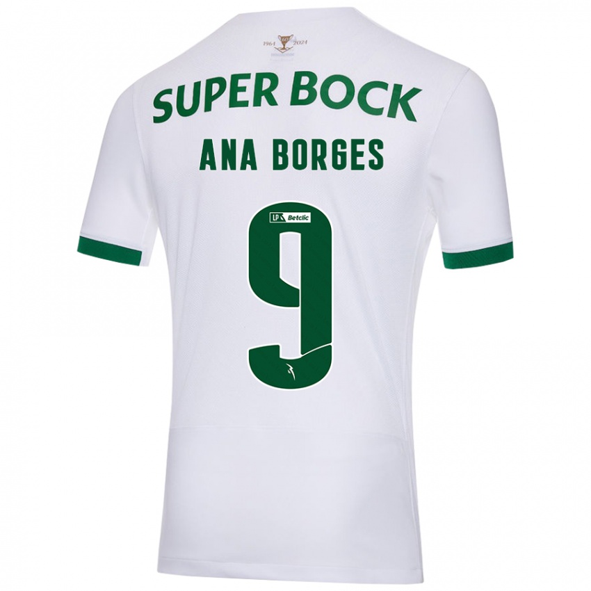 Hombre Camiseta Ana Catarina Marques Borges #9 Blanco Verde 2ª Equipación 2024/25 La Camisa