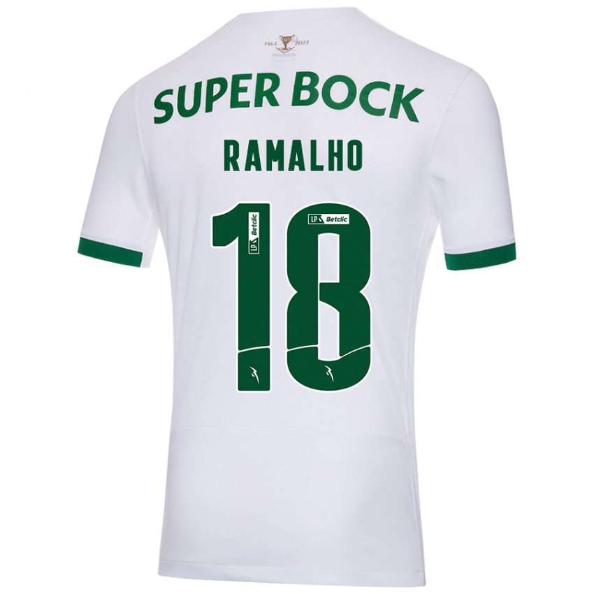 Hombre Camiseta Inês Filipa Ramalho Gonçalves #18 Blanco Verde 2ª Equipación 2024/25 La Camisa