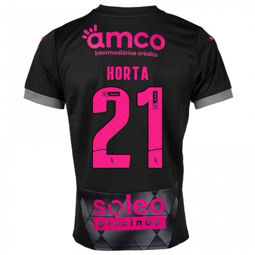 Hombre Camiseta Ricardo Horta #21 Negro Rosa 2ª Equipación 2024/25 La Camisa