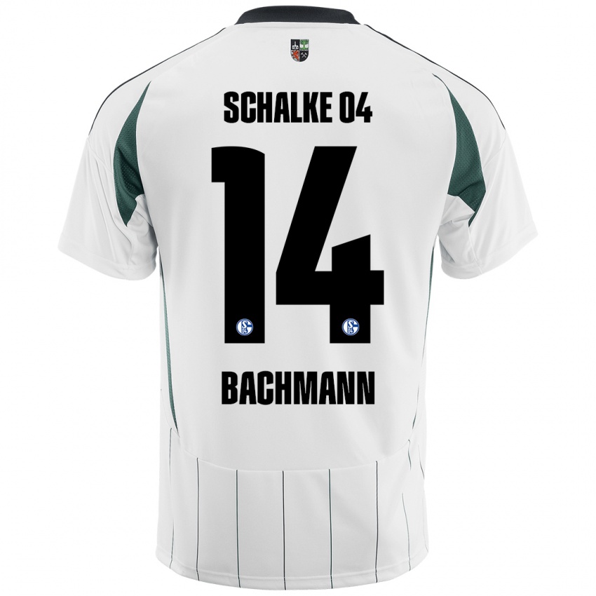 Hombre Camiseta Janik Bachmann #14 Blanco Verde 2ª Equipación 2024/25 La Camisa