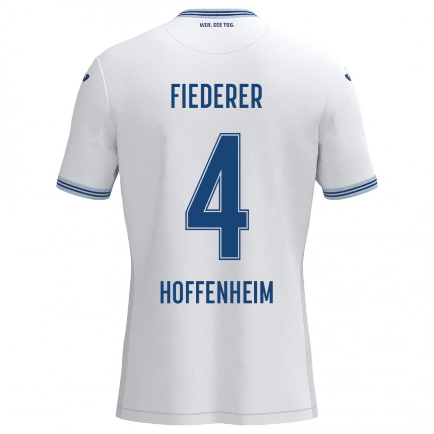 Hombre Camiseta Tom Fiederer #4 Blanco Azul 2ª Equipación 2024/25 La Camisa