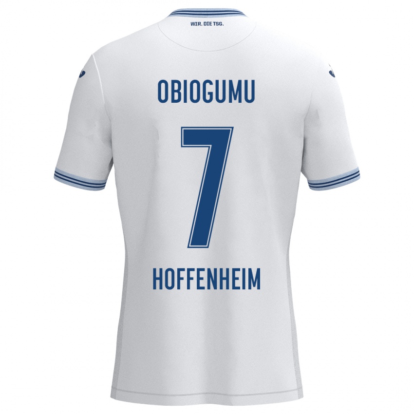 Hombre Camiseta Uche Obiogumu #7 Blanco Azul 2ª Equipación 2024/25 La Camisa