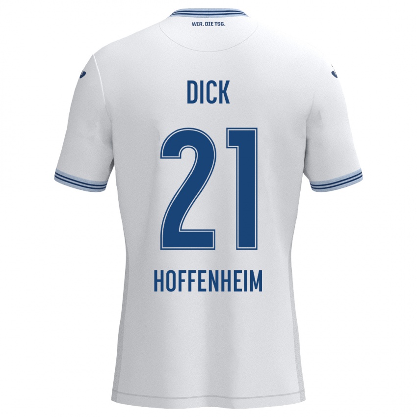 Hombre Camiseta Laura Dick #21 Blanco Azul 2ª Equipación 2024/25 La Camisa