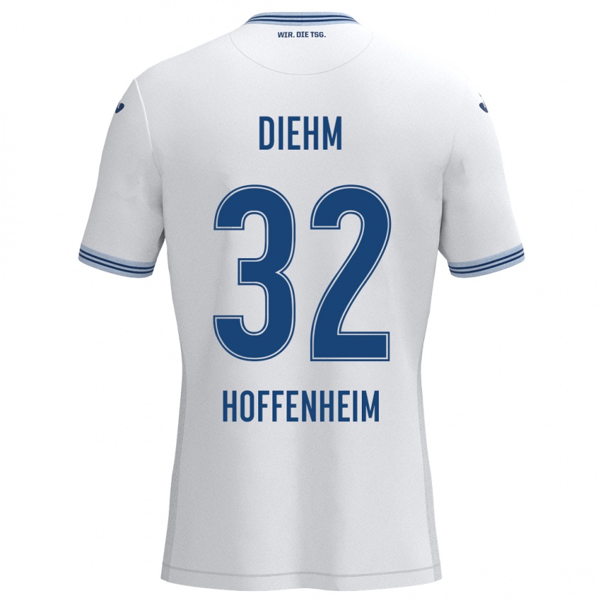 Hombre Camiseta Vanessa Diehm #32 Blanco Azul 2ª Equipación 2024/25 La Camisa