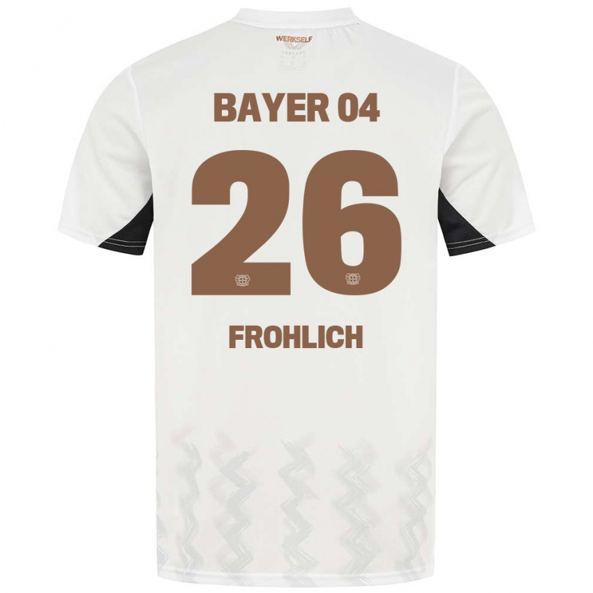 Hombre Camiseta Clara Fröhlich #26 Blanco Negro 2ª Equipación 2024/25 La Camisa