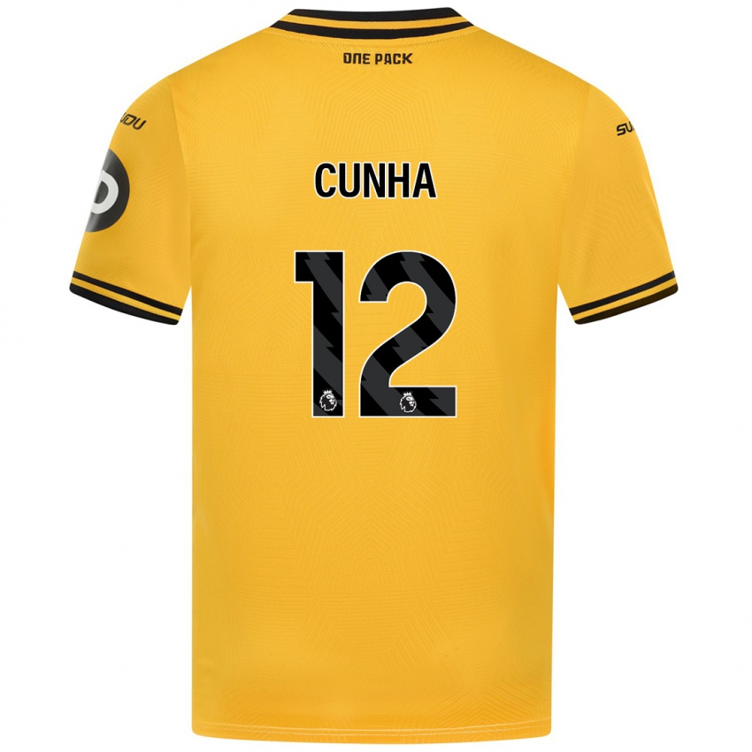 Mujer Camiseta Matheus Cunha #12 Amarillo 1ª Equipación 2024/25 La Camisa