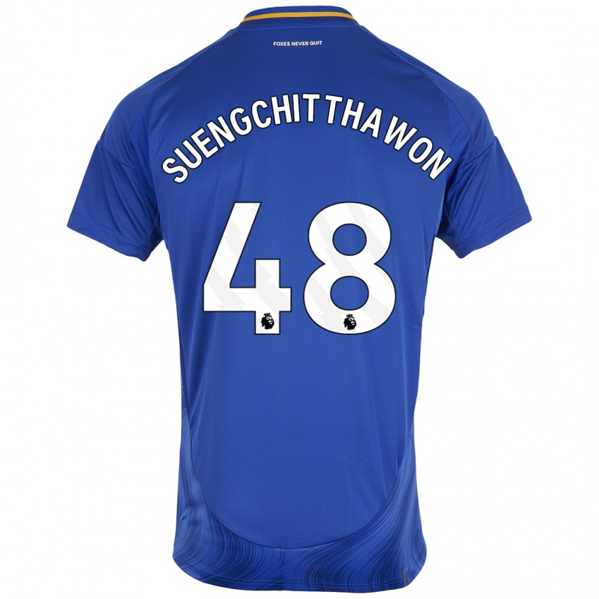 Mujer Camiseta Thanawat Suengchitthawon #48 Azul Blanco 1ª Equipación 2024/25 La Camisa