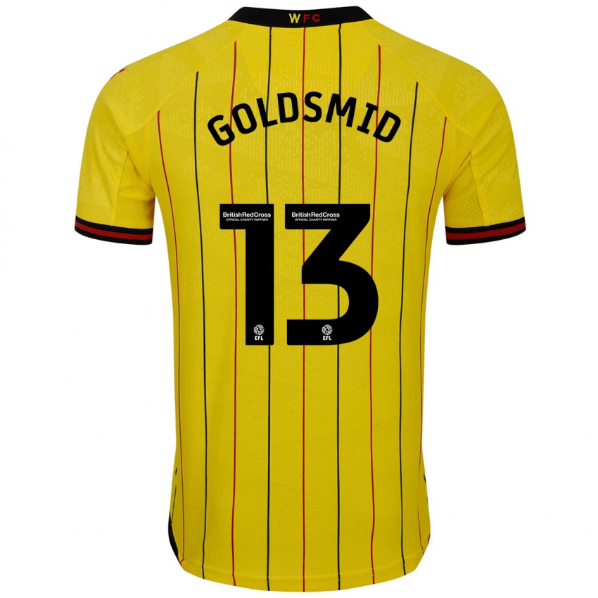 Mujer Camiseta Jacqui Goldsmid #13 Amarillo Negro 1ª Equipación 2024/25 La Camisa