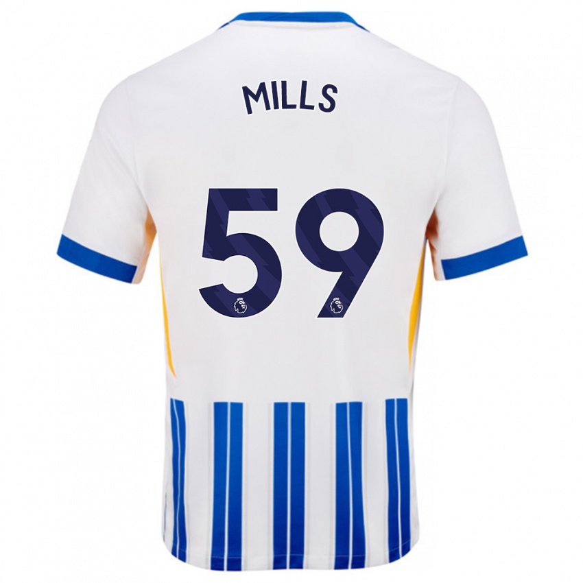 Mujer Camiseta Harry Mills #59 Blanco Azul Rayas 1ª Equipación 2024/25 La Camisa