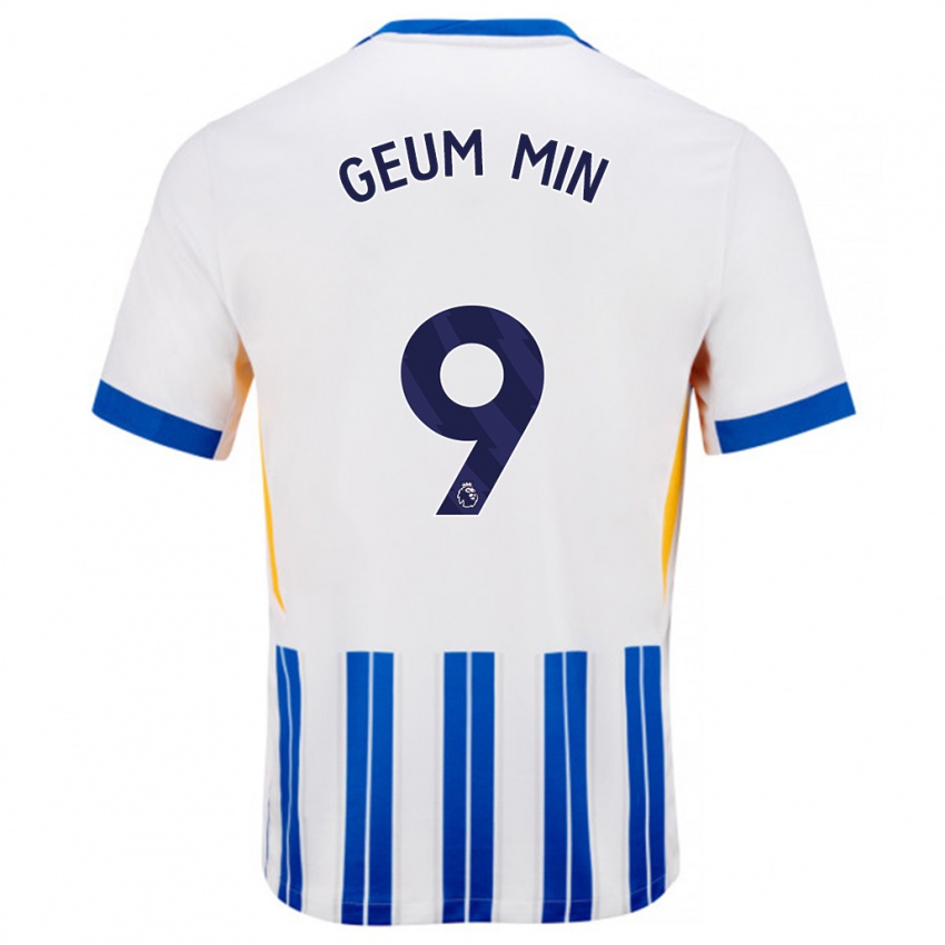 Mujer Camiseta Lee Geum-Min #9 Blanco Azul Rayas 1ª Equipación 2024/25 La Camisa