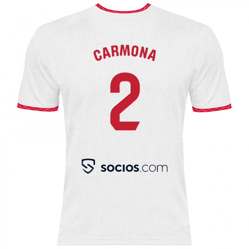 Mujer Camiseta José Ángel Carmona #2 Blanco Rojo 1ª Equipación 2024/25 La Camisa