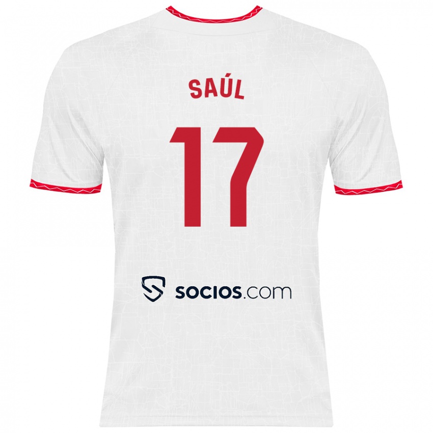 Mujer Camiseta Saul Niguez #17 Blanco Rojo 1ª Equipación 2024/25 La Camisa