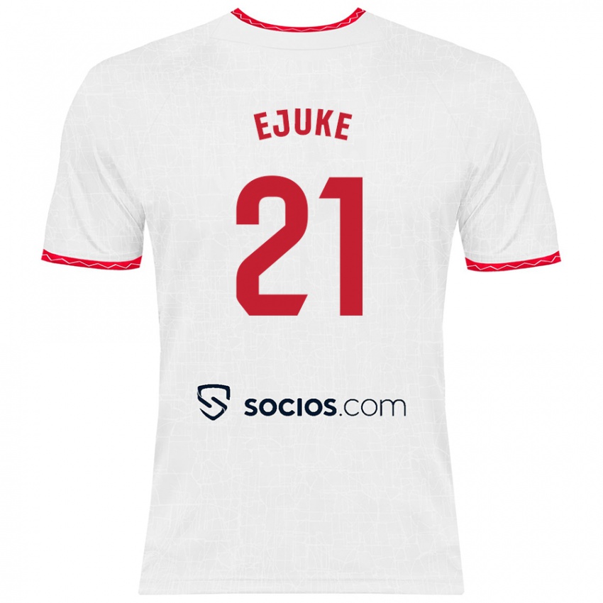 Mujer Camiseta Chidera Ejuke #21 Blanco Rojo 1ª Equipación 2024/25 La Camisa