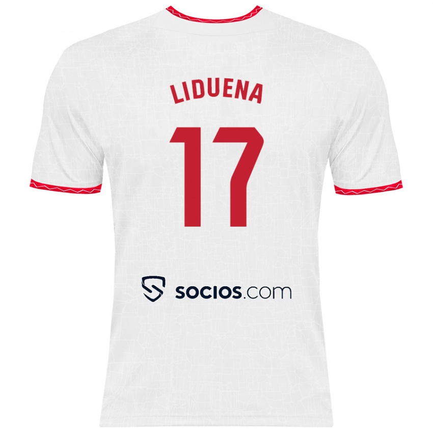 Mujer Camiseta Daniel Lidueña #17 Blanco Rojo 1ª Equipación 2024/25 La Camisa