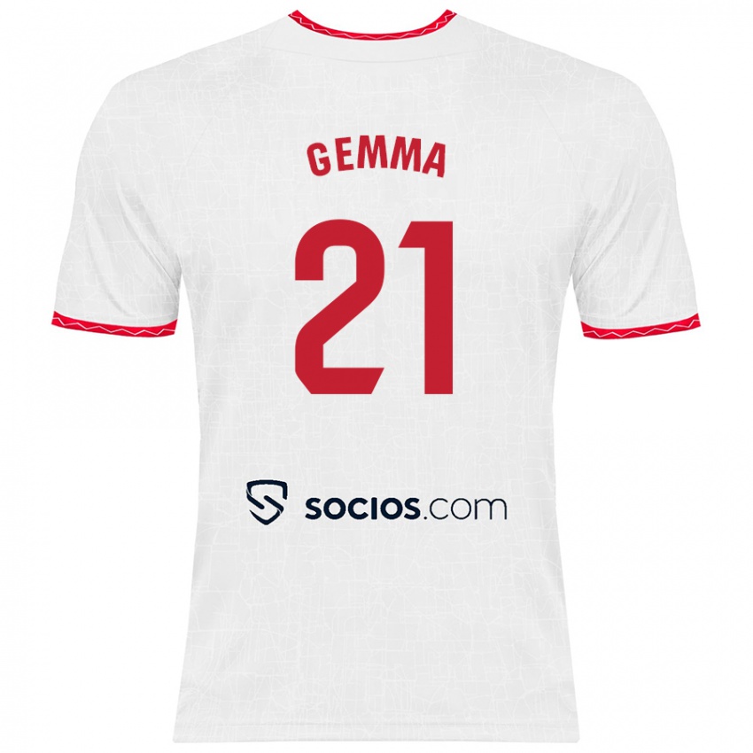 Mujer Camiseta Gemma Gili Giner #21 Blanco Rojo 1ª Equipación 2024/25 La Camisa