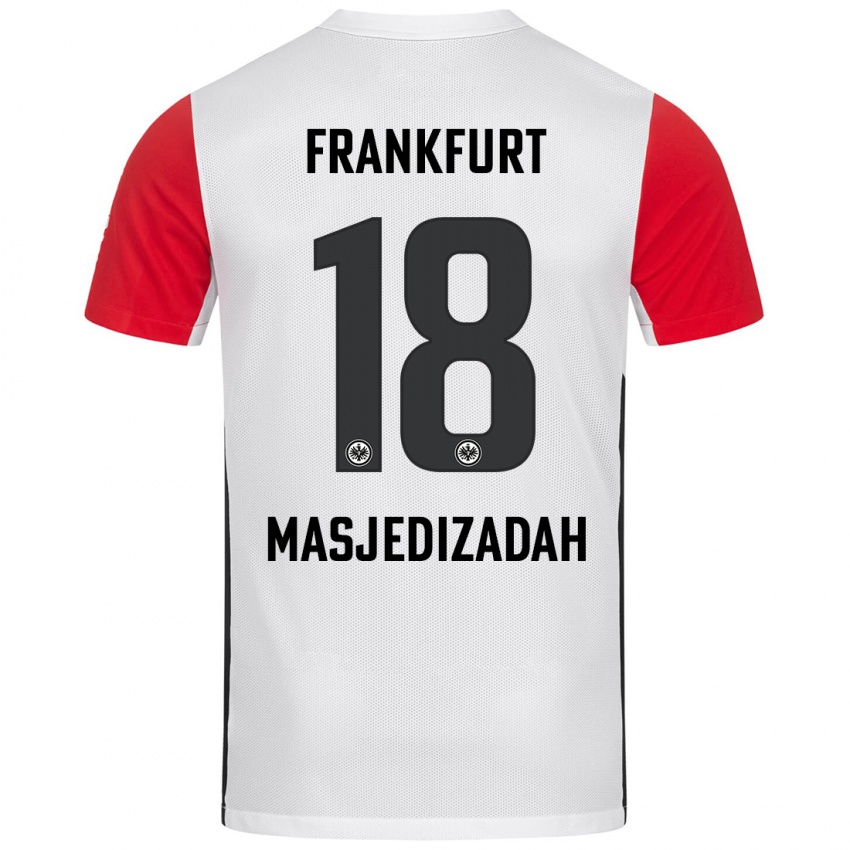 Mujer Camiseta Abolfazl Masjedizadah #18 Blanco Rojo 1ª Equipación 2024/25 La Camisa