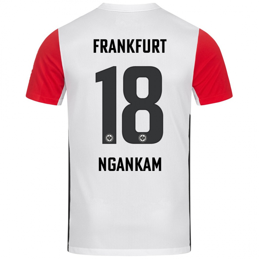 Mujer Camiseta Jessic Ngankam #18 Blanco Rojo 1ª Equipación 2024/25 La Camisa