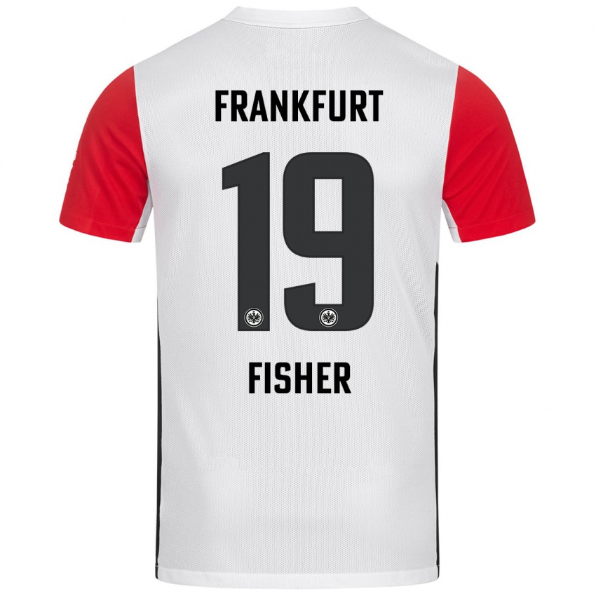 Mujer Camiseta Ben-Luca Fisher #19 Blanco Rojo 1ª Equipación 2024/25 La Camisa