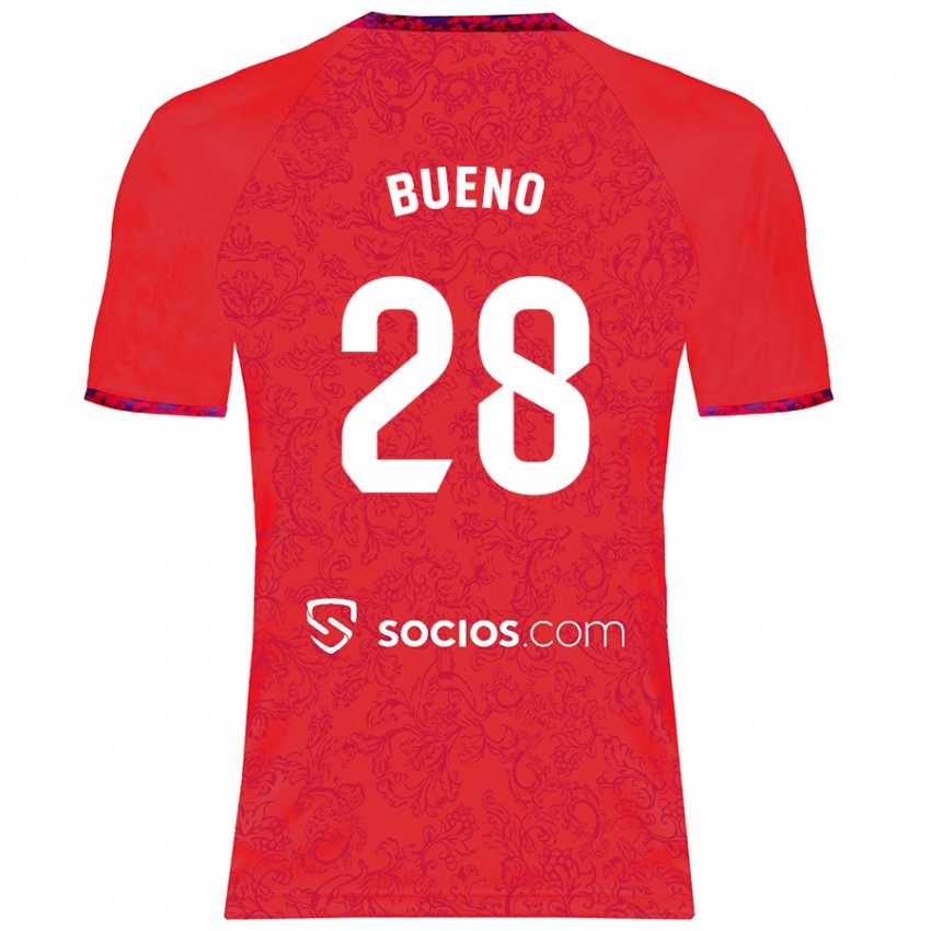 Mujer Camiseta Manu Bueno #28 Rojo 2ª Equipación 2024/25 La Camisa