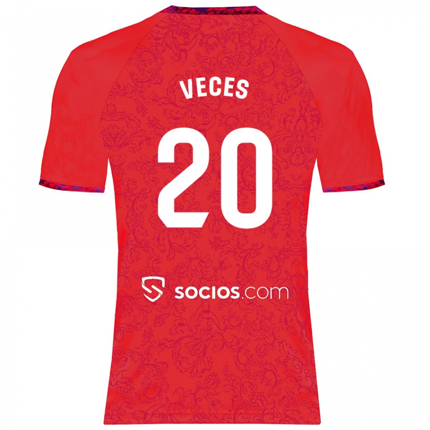 Mujer Camiseta Sergio Veces #20 Rojo 2ª Equipación 2024/25 La Camisa