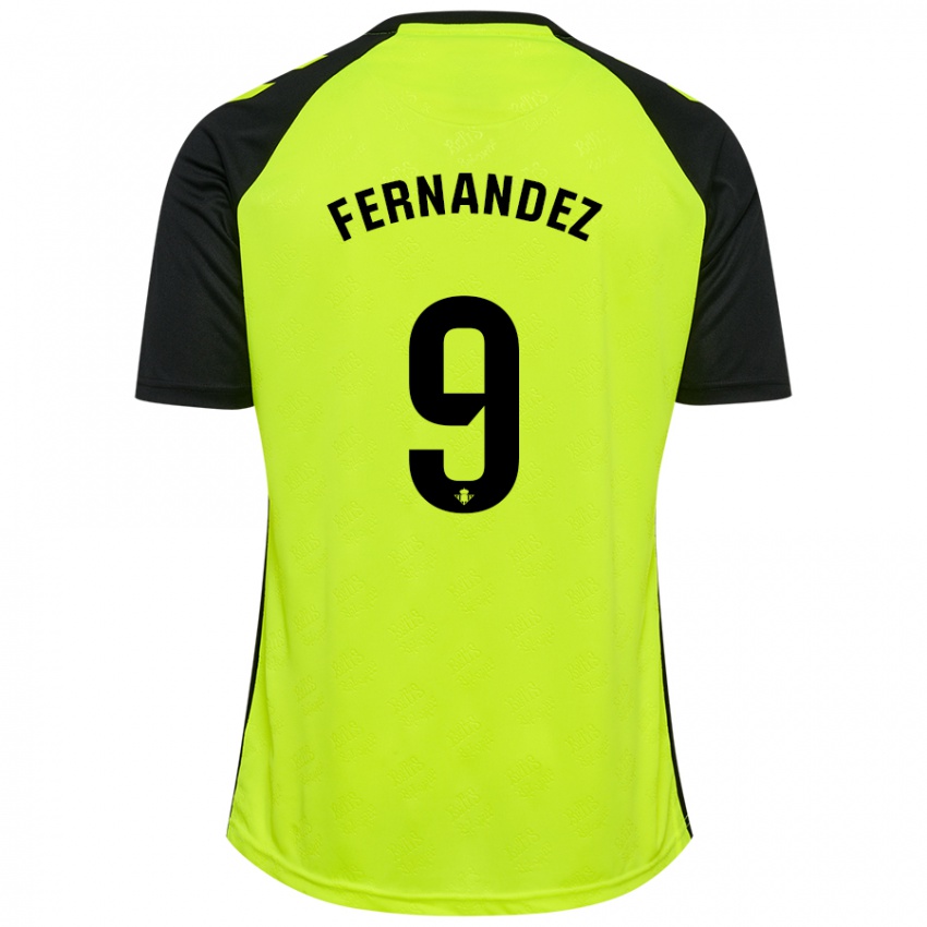 Mujer Camiseta Marcos Fernández #9 Amarillo Fluorescente Negro 2ª Equipación 2024/25 La Camisa