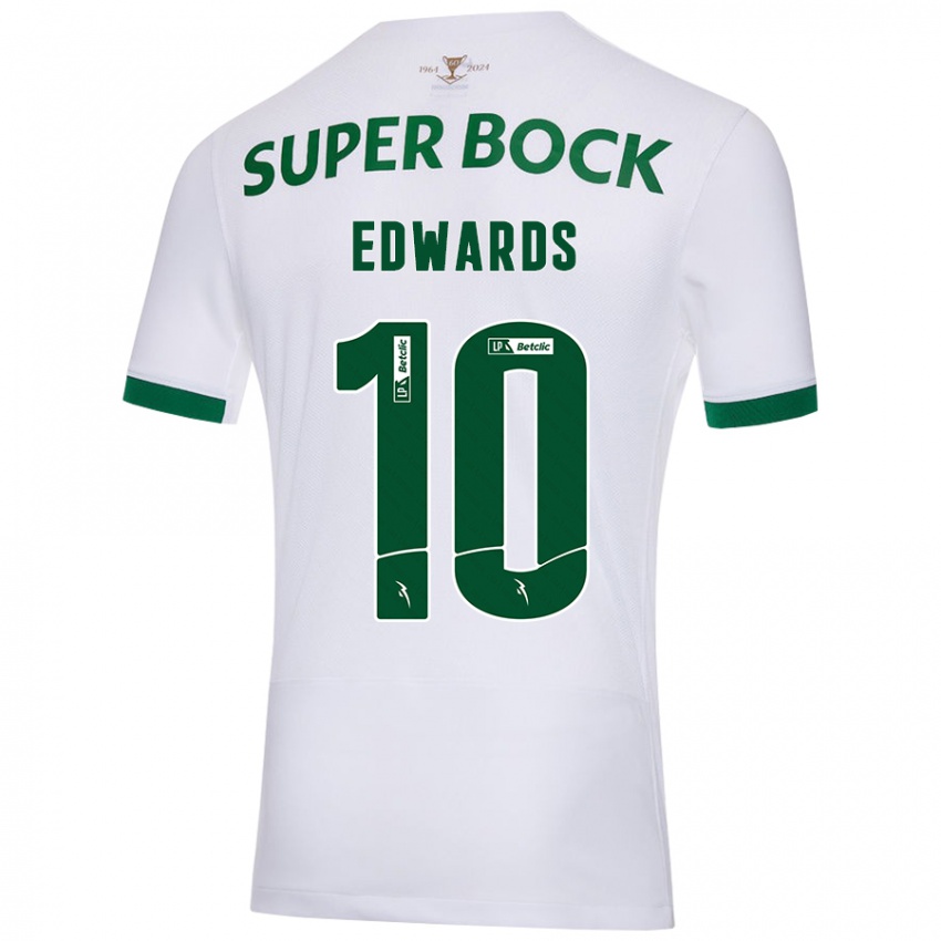 Mujer Camiseta Marcus Edwards #10 Blanco Verde 2ª Equipación 2024/25 La Camisa