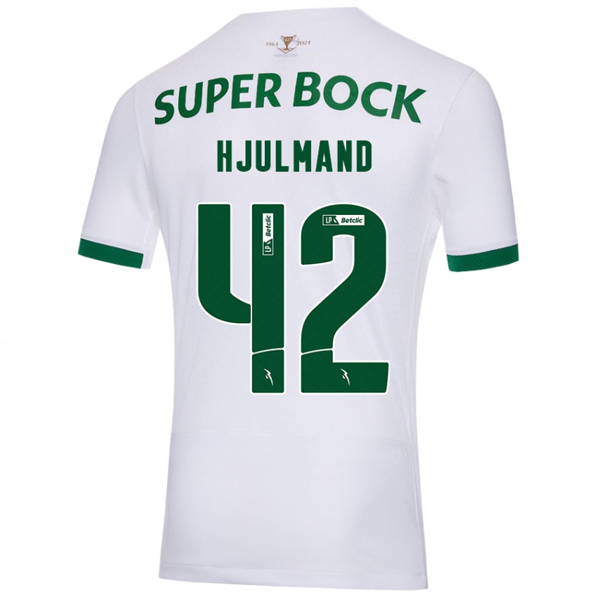 Mujer Camiseta Morten Hjulmand #42 Blanco Verde 2ª Equipación 2024/25 La Camisa