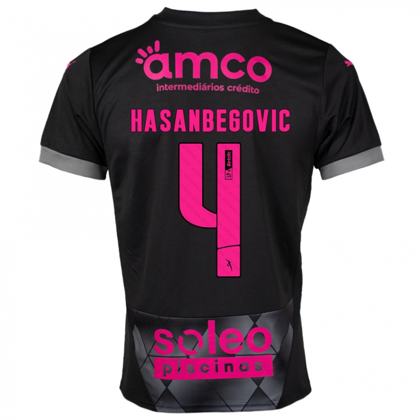 Mujer Camiseta Melisa Hasanbegović #4 Negro Rosa 2ª Equipación 2024/25 La Camisa