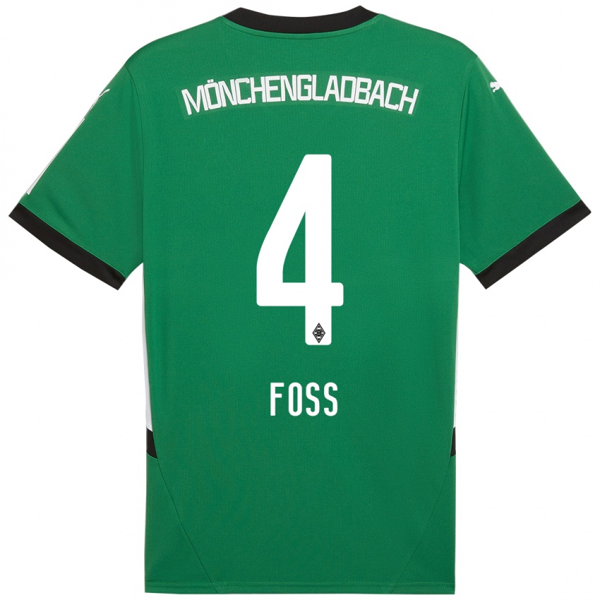 Mujer Camiseta Jonathan Foss #4 Verde Blanco 2ª Equipación 2024/25 La Camisa