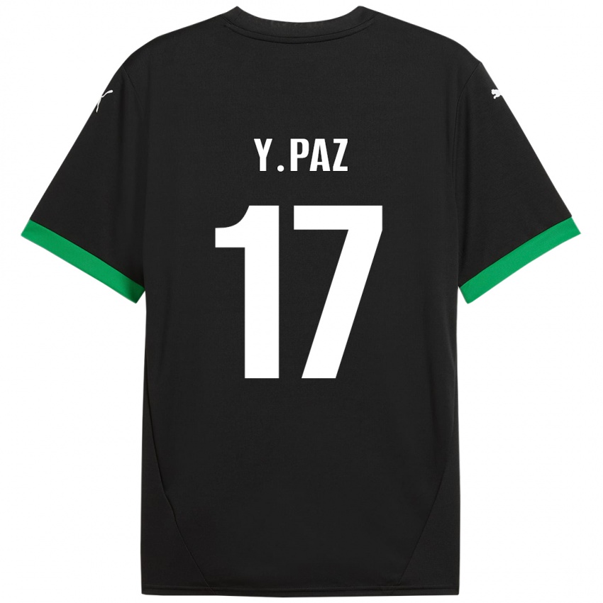 Niño Camiseta Yeferson Paz #17 Negro Verde Oscuro 1ª Equipación 2024/25 La Camisa