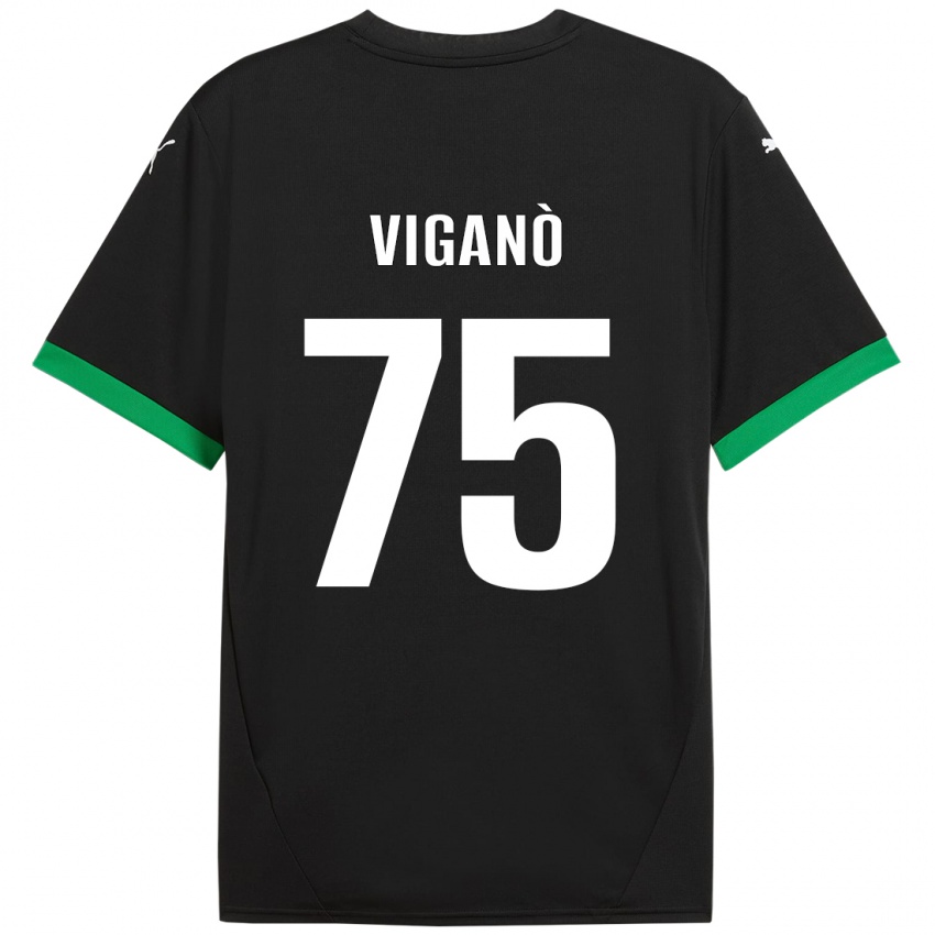 Niño Camiseta Lorenzo Viganò #75 Negro Verde Oscuro 1ª Equipación 2024/25 La Camisa