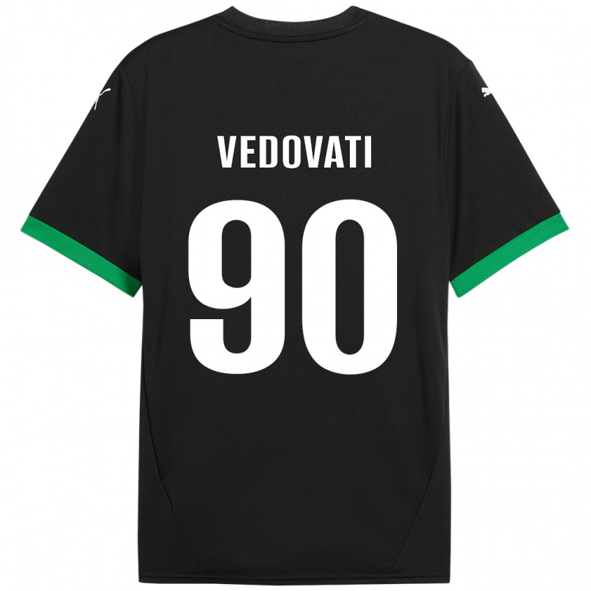 Niño Camiseta Gabriele Vedovati #90 Negro Verde Oscuro 1ª Equipación 2024/25 La Camisa