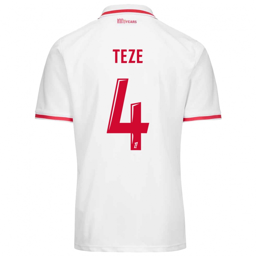 Niño Camiseta Teze #4 Blanco Rojo 1ª Equipación 2024/25 La Camisa